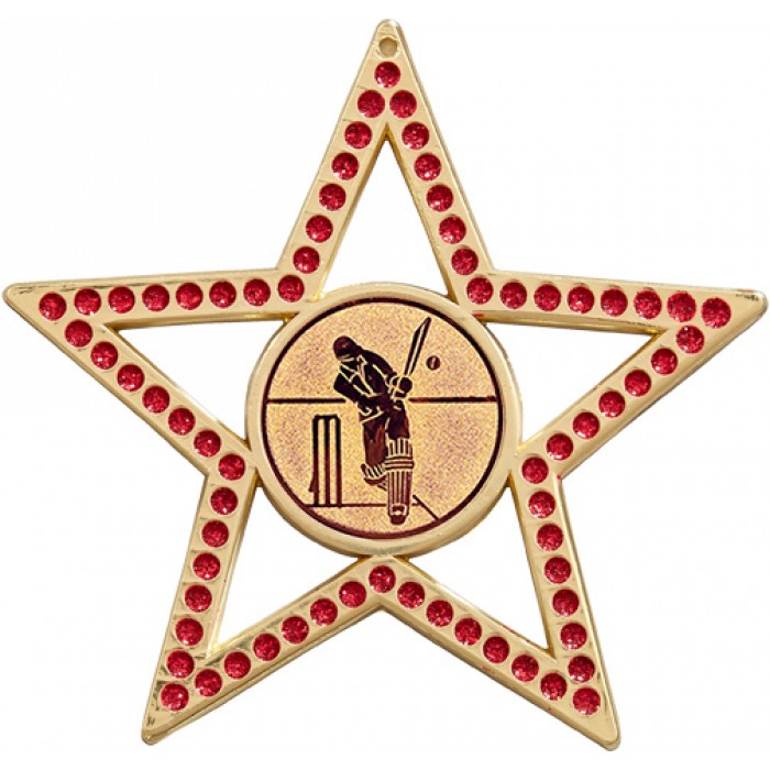 75MM RED STAR CRICKET MEDAL -  GOLD, SILVER, BRONZE